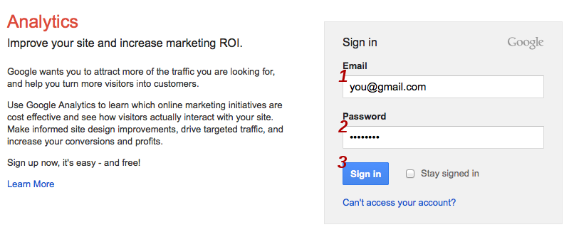 Google Analytics login screen.